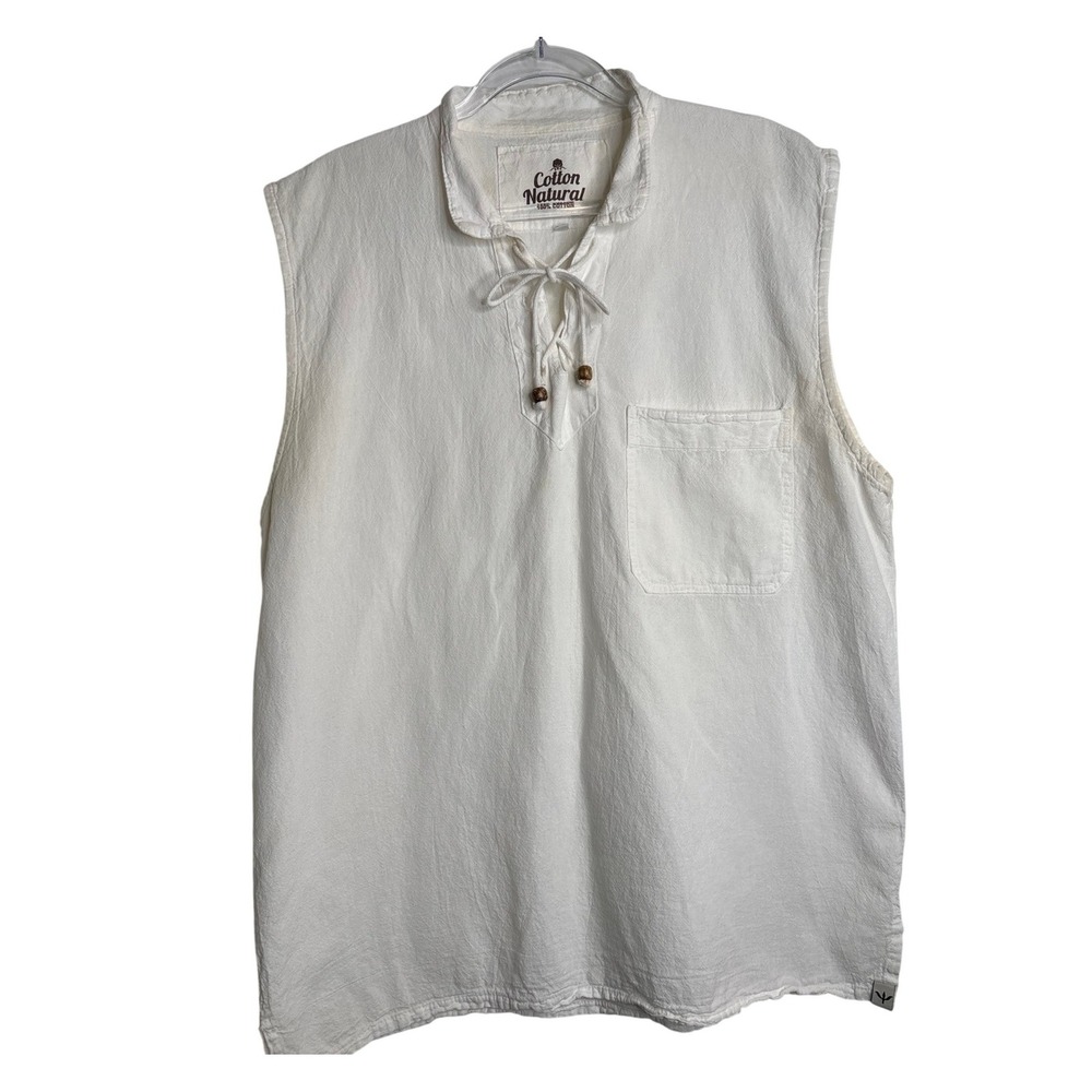 Cotton Natural Sleeveless Tunic Women Large White Good‎ Lace Up Boho Top